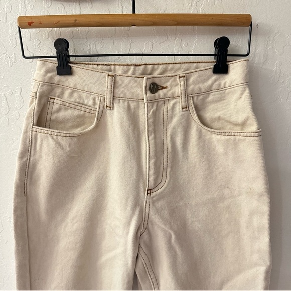 Reclaimed Vintage Ecru Cream Brown Stitching 90s Tapered Mom Fit Jeans 4 - Picture 12 of 13